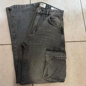 Cotton On Women’s Washed Charcoal Wide Leg Cargo Jeans